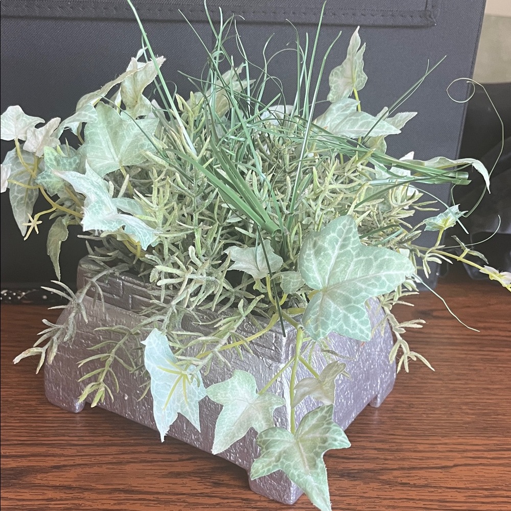 Artificial Greenery in Textured Gray Planter